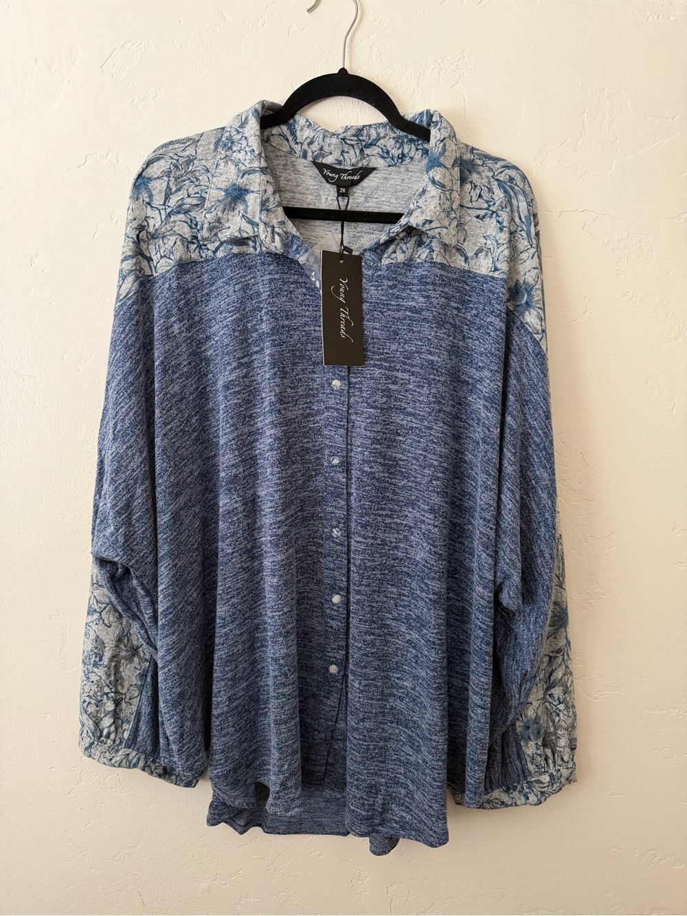 Young Threads Oversized Blue Floral Button-Up Top - 2X